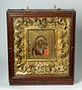 19th C. Russian Icon Gold Leaf Kiot Virgin Hodegetria