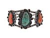 Native American Sterling Turquoise Coral Cuff Bracelet 