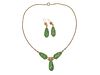 Art Deco Carved Jade 14k Gold Earrings Necklace Set 