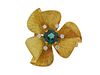 18k Gold Green Tourmaline Diamond Flower Brooch Pin 
