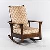 L. & J.G. Stickley Morris Rocking Chair, Fayetteville and Syracuse, New York, early 20th century, quartersawn oak, adjustable bowed bac