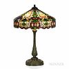 Wilkinson Mosaic Shade Table Lamp, Brooklyn, New York, early 20th century, leaded glass shade with stylized floral decoration alternati