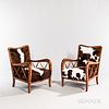 Two Hide-covered Lounge Chairs, France, c. 1920, unmarked, ht. 32, wd. 22 1/2, dp. 34 in.