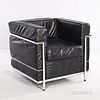 LC2-style Chair, late 20th century, vinyl and chromed metal, unmarked, ht. 27, wd. 29 3/4, dp. 27 in.