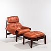 Percival Lafer (Brazilian, b. 1936) Lounge Chair and Ottoman, Brazil, c. 1965, leather and rosewood, with maker's mark impressed in lea