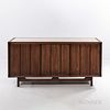Midcentury American Credenza, United States, c. 1960, stone inset top, three compartments behind three sliding doors, left compartment