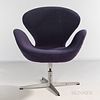 Arne Jacobsen (Danish, 1902-1971) for Fritz Hansen Swan Chair, Denmark, mid to late 20th century, blue upholstery on adjustable four-pr
