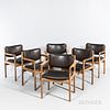 Six Scandiline Armchairs, Compton, California, 1975, oak and vinyl, with maker's label, ht. 30, wd. 25 1/2, dp. 22 in.