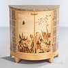 Silas Kopf Dawn Marquetry Cabinet, East Hampton, Massachusetts, 2010, maple, holly, and other woods, Brazilian granite, half circle cab