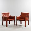 Two Mario Bellini for Cassina Model CAB 414 Lounge Chairs, Italy, late 20th century, stitched saddle leather, embossed maker's mark, ht