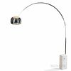 Achille & Pier Giacomo Castiglioni for Flos Arco Floor Lamp, Italy, late 20th century, curved stainless shaft on white marble base, wit