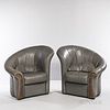 Two Paolo Portoghesi (Italian, 1931) for Mirabili Arte d'Abitare Elica Chairs, Italy, late 20th century, upholstered leather armchair w