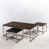 Coffee Table and Two Occasional Tables, late 20th century, wood veneer tops on brushed metal frames, ht. 18, 14, wd. 48, 18 dp. 28, 18