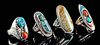 Vintage Native American Silver & Stone Rings (4)