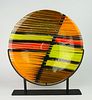 LARGE MULTI COLORED ART GLASS CHARGER IN IRON BASE
