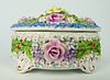 HUNGARIAN PORCELAIN COVERED BOX RAISED FLOWERS