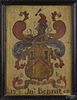 English oil on panel coat of arms, inscribed J