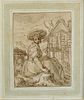 Abraham Bloemaert,Seated Peasant Girl, Ink on Paper, Dutch