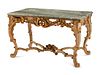 A Louis XV Painted and Parcel Gilt Marble-Top Center Table