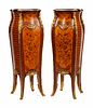 A Pair of Louis XV Style Gilt Metal Mounted Marquetry Pedestals