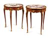 A Pair of Louis XV Style Gilt Bronze Mounted Marble-Top Tables