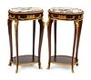 A Pair of Louis XV Style Gilt Bronze Mounted Marble-Top Side Tables