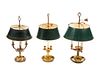 Three Empire Style Gilt Metal Bouillotte Lamps