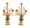 A Pair of French Gilt Bronze and Marble Three-Light Candelabra