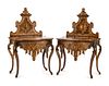 A Pair of Venetian Painted and Parcel Gilt Console Tables