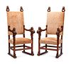 A Pair of Renaissance Style Carved Walnut Armchairs
