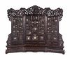 A Large Chinese Export Hardstone Inset Carved Hardwood Screen
