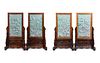 A Set of Four Chinese Export Carved Lavender and Green Jadeite Table Screens in Hardwood Stands