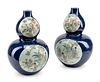 A Pair of Chinese Export Enameled Blue-Ground Double-Gourd Porcelain Vases
