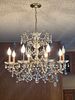 Vintage Brass & Cut Glass Chandelier with 8 Lights