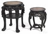 Two Chinese carved hardwood marble top tables, c