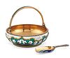 A RUSSIAN SILVER GILT AND ENAMEL PRESERVE DISH AND SPOON, c