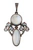 AN ARTS & CRAFTS MOONSTONE AND ENAMEL PENDANT, IN THE STYLE