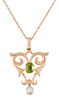 AN EDWARDIAN PERIDOT AND MOTHER-OF-PEARL PENDANT ON CHAIN, 