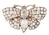 A DIAMOND BUTTERFLY BROOCH, the body set with old cushion-c
