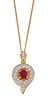 A RUBY AND DIAMOND PENDANT ON CHAIN, a round-cut ruby in a 