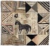 Folk Art Hooked Rug with Horse and Hearts