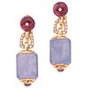 PAIR OF EARRINGS WITH RUBELITES, CHALCEDONIES, TOURMALINE AND DIAMONDS IN 18K YELLOW GOLD FROM THE BVLGARI FIRM