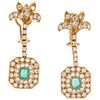 PAIR OF EARRINGS WITH EMERALDS AND DIAMONDS IN 18K YELLOW GOLD Post earrings. Weight: 11.8 g. Size: 0.55 x 1.6" (1.4 x 4.1 cm) 