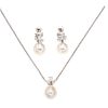 SET OF PENDANT AND PAIR OF EARRINGS WITH PEARLS AND DIAMONDS IN 14K WHITE GOLD Choker with carabiner clasp ...