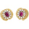 PAIR OF RUBY AND DIAMOND EARRINGS IN 14K YELLOW GOLD AND PALLADIUM SILVER Post earrings. Weight: 10.8 g.