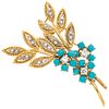   18K WHITE AND YELLOW GOLD DIAMOND AND TURQUOISE PIN Slide tube pin. Weight: 12.1 g.