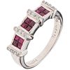 RING WITH RUBIES AND DIAMONDS IN 18K WHITE GOLD Weight: 4.2 g. Size: 7 ¼ 12 Rubies square faceted cut ~ 0.36 ...
