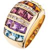 RING WITH PERIDOTS, GARNETS, TOURMALINES, AMETHYSTS AND TOPAZ IN 14K YELLOW GOLD Weight: 9.7 g. Size: 7 15 Gem ...