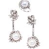 SET OF RING AND PAIR OF EARRINGS WITH CULTIVATED PEARLS AND DIAMONDS IN PALLADIUM SILVER Ring size: 7 ¼