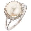 RING WITH CULTIVATED PEARL AND DIAMONDS IN 14K WHITE GOLD Weight: 2.7 g. Size: 6 ¾ 1 Semi-spherical cultivated pearl ...